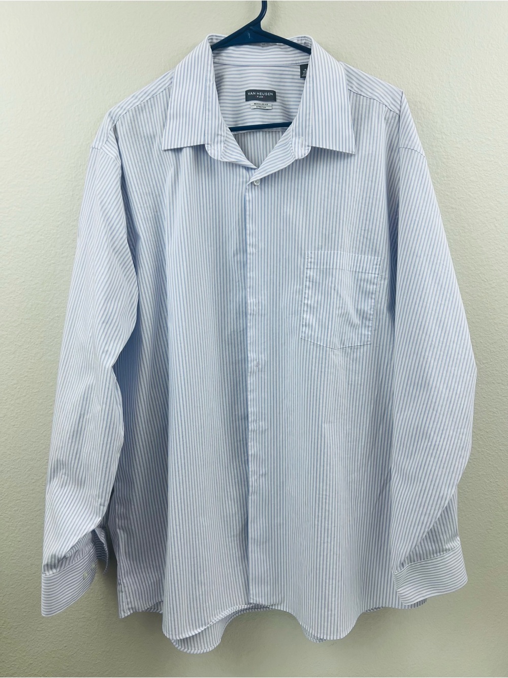 VanHeusen Mens Blue White Oxford Pinstripe Dress Shirt Button Down 18 34/35 2XL